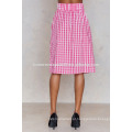 Venda quente a linha rosa e branco gingham gravata cintura midi saia de verão fabricação atacado moda feminina vestuário (ta0045s)